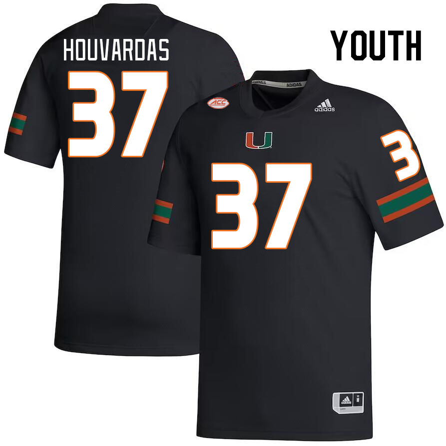 Youth #37 Emmanuel Houvardas Miami Hurricanes College Football Jerseys Stitched-Black